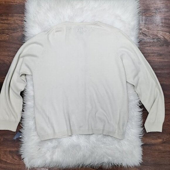 Chelsea Cambell Charter Club White Cashmere Cardigan Floral Embroidery Large - Picture 3 of 10